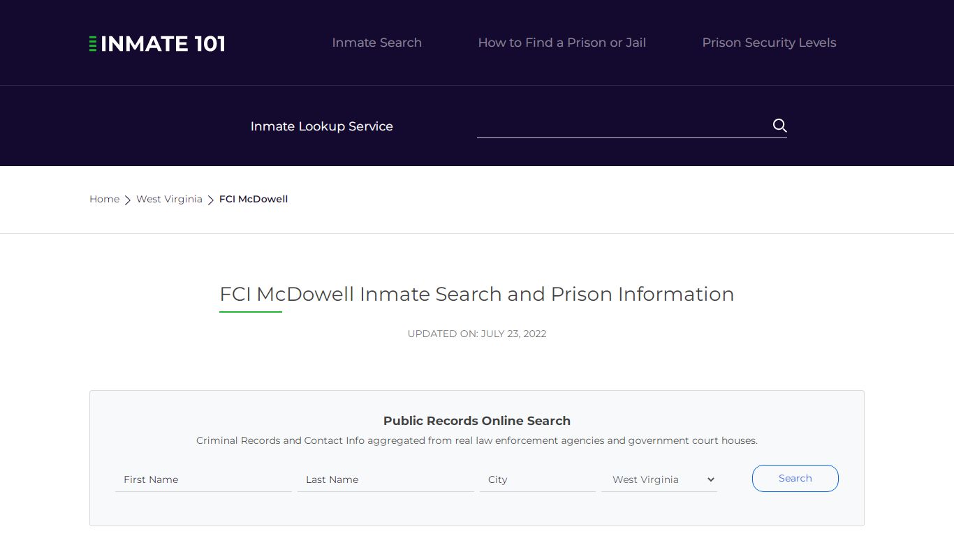 FCI McDowell Inmate Search | Lookup | Roster