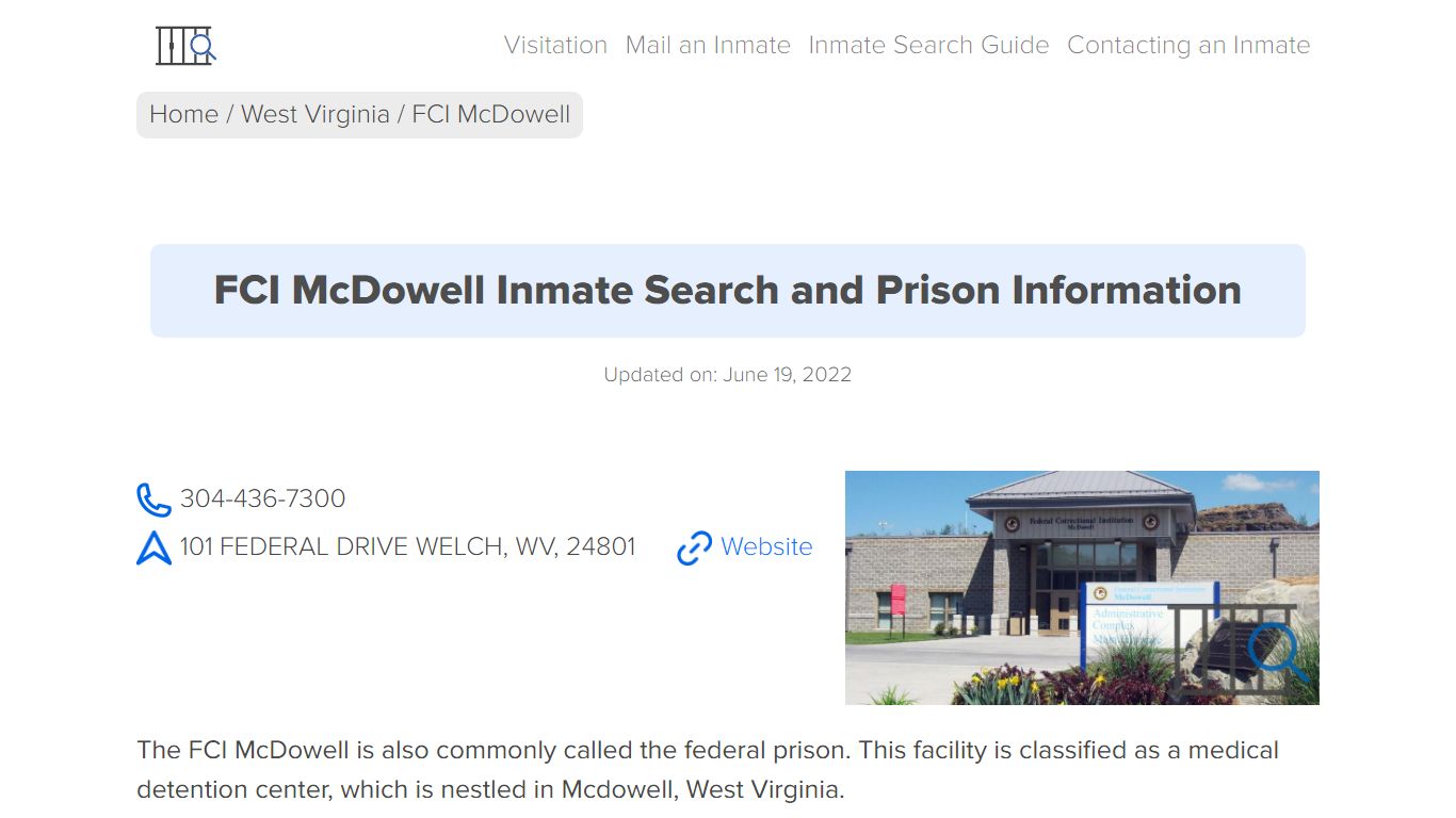 FCI McDowell Inmate Search, Visitation, Phone no ...